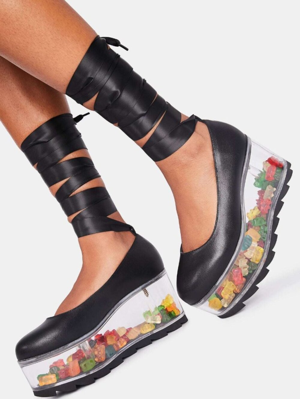 YRU Swan Ballet Lace Up Platform Black Size 11